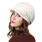 Genfien Kadınlar için bere, Brim Cap Newsboy kepi, kadınlar için, bere şapka, kalın polar, dolgulu, retro gündelik tığ modası, örgü bere, hafif, kış, tek beden, Beyaz, Tek Beden