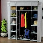 Geniş Bez Dolap, 12 Raflı, Askılıklı, Gri, 150 cm Genişlik, Katlanabilir Kumaş Gardırop