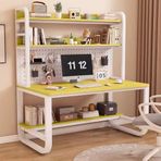 Geniş Masaüstü Kitaplık ve Kafes Metal Ayaklı Modern Bilgisayar Masası Açık Depolama Alanı Yazma Çalışma Masası Ev Ofis için (99,8 x 59,6 x 177,8 cm Sarı Beyaz)