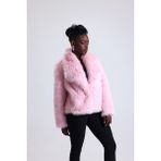 Geniş Yaka Kalın Kürk Mont Kaban - Pembe - 36