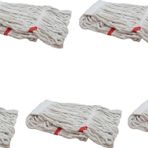 Geniş Yedek Islak Mop Paspas Ucu Başlığı Püskül - Pamuklu - 320 Gram. - 25 Cm. - Beyaz - 5 Adet