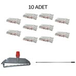 Geniş Yedek Islak Paspas Mop Takımı Seti - 10 Adet Geniş Islak Mop Başlığı + Metal Sap + Mop Tutucu