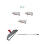 Geniş Yedek Islak Paspas Mop Takımı Seti - 3 Adet Geniş Islak Mop Başlığı + Metal Sap + Mop Tutucu