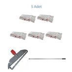 Geniş Yedek Islak Paspas Mop Takımı Seti - 5 Adet Geniş Islak Mop Başlığı + Metal Sap + Mop Tutucu