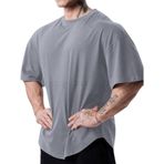 Genius Erkek Spor Tişört Oversize Fitness & Gym Antrenman Tişörtü (Gri, L)