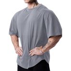 Genius Erkek Spor Tişört Oversize Fitness & Gym Antrenman Tişörtü (Gri, XL)