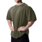 Genius Erkek Spor Tişört Oversize Fitness & Gym Antrenman Tişörtü (Haki, M)