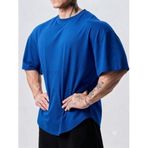 Genius Erkek Spor Tişört Oversize Fitness & Gym Antrenman Tişörtü (Mavi, M)