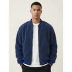 Genius Store Erkek Bomber Mont Peluş Içi Astarlı Regular Kalıp Sherpa Kuzu Kumaş Spor Mont - 2XL - İndigo