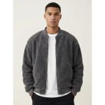 Genius Store Erkek Bomber Mont Peluş Içi Astarlı Regular Kalıp Sherpa Kuzu Kumaş Spor Mont - Füme
