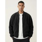 Genius Store Erkek Bomber Mont Peluş Içi Astarlı Regular Kalıp Sherpa Kuzu Kumaş Spor Mont - Siyah