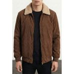 Genius Store Erkek Kadife Mont Peluş Astarlı Gömlek Yaka Rüzgar Geçirmez Kadife Mont - Kahverengi