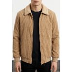 Genius Store Erkek Kadife Mont Peluş Astarlı Gömlek Yaka Rüzgar Geçirmez Kadife Mont - XL - Bej