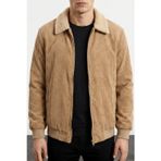 GENIUS STORE Erkek Kadife Mont Peluş Astarlı Gömlek Yaka Rüzgar Geçirmez Kadife Mont