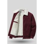 Genius Store Erkek Kadife Mont Peluş Astarlı Tam Fermuarlı Gömlek Yaka Spor Mont - 2XL - Bordo