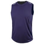 GENIUS STORE Erkek Nem Emici Hızlı Kuruma Atletik Teknik Performans Sporcu Sıfır Kol T-shirt (LACİVERT, S)