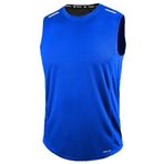 GENIUS STORE Erkek Nem Emici Hızlı Kuruma Atletik Teknik Performans Sporcu Sıfır Kol T-shirt (MAVİ, S)