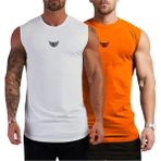 Genius Store Erkek Nem Emici Hızlı Kuruma Atletik Teknik Performans Sporcu Sıfır Kol T-Shirt Mg-Atlet8 - Beyaz - Turuncu