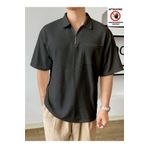 GENIUS STORE Erkek Oversize Fermuarlı Polo Yaka Waffle T-Shirt Polo Yaka Tişört