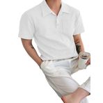 GENIUS STORE Erkek Oversize Polo Yaka Waffle T-Shirt (BEYAZ, L)
