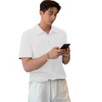GENIUS STORE Erkek Oversize Polo Yaka Waffle T-Shirt (BEYAZ, M)