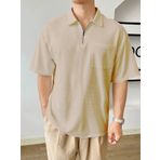 GENIUS STORE Erkek Oversize Polo Yaka Waffle T-Shirt FERMUARLI (BEJ, M)