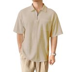 GENIUS STORE Erkek Oversize Polo Yaka Waffle T-Shirt FERMUARLI (BEJ, XL)
