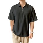 GENIUS STORE Erkek Oversize Polo Yaka Waffle T-Shirt FERMUARLI (FÜME, L)