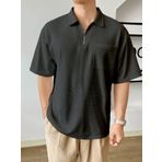 GENIUS STORE Erkek Oversize Polo Yaka Waffle T-Shirt FERMUARLI (FÜME, S)