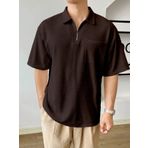 GENIUS STORE Erkek Oversize Polo Yaka Waffle T-Shirt FERMUARLI (KAHVERENGİ, L)