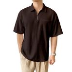 GENIUS STORE Erkek Oversize Polo Yaka Waffle T-Shirt FERMUARLI (KAHVERENGİ, S)