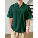 GENIUS STORE Erkek Oversize Polo Yaka Waffle T-Shirt FERMUARLI (NEFTİ, L)