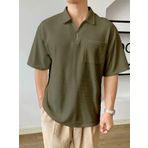GENIUS STORE Erkek Oversize Polo Yaka Waffle T-Shirt FERMUARLI (ZEYTİN, M)