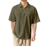 GENIUS STORE Erkek Oversize Polo Yaka Waffle T-Shirt FERMUARLI (ZEYTİN, S)