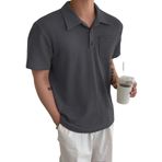 GENIUS STORE Erkek Oversize Polo Yaka Waffle T-Shirt (FÜME, S)
