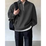 GENIUS STORE Erkek Polo Yaka Oversize Sweatshirt Yarım Fermuar Sweatshirt OVERSIZE-SWEATSHIRT (FÜME, L)