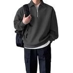 GENIUS STORE Erkek Polo Yaka Oversize Sweatshirt Yarım Fermuar Sweatshirt OVERSIZE-SWEATSHIRT (FÜME, S)