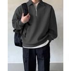 GENIUS STORE Erkek Polo Yaka Oversize Sweatshirt Yarım Fermuar Sweatshirt OVERSIZE-SWEATSHIRT (FÜME, XL)