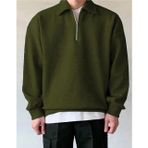 GENIUS STORE Erkek Polo Yaka Oversize Sweatshirt Yarım Fermuar Sweatshirt OVERSIZE-SWEATSHIRT (HAKİ, S)