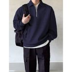 GENIUS STORE Erkek Polo Yaka Oversize Sweatshirt Yarım Fermuar Sweatshirt OVERSIZE-SWEATSHIRT (NEFTİ, XXL)