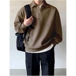 GENIUS STORE Erkek Polo Yaka Oversize Sweatshirt Yarım Fermuar Sweatshirt OVERSIZE-SWEATSHIRT (SİYAH, S)