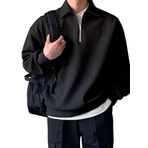 GENIUS STORE Erkek Polo Yaka Oversize Sweatshirt Yarım Fermuar Sweatshirt OVERSIZE-SWEATSHIRT (SİYAH, XXL)