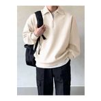 GENIUS STORE Erkek Polo Yaka Oversize Sweatshirt Yarım Fermuar Sweatshirt OVERSIZE-SWEATSHIRT