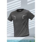 Genius Store Erkek Spor Tişört Antreman Gym Polyester Erkek Sporcu T-shirt Şeritli-tişört Füme