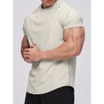 Genius Store Erkek Spor Tişört Running Sports Gym Reglan Oval Kesim Penye T-Shirt Ovalt-Shirt - 2XL - Bej