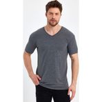 Genius Store Erkek V Yaka Basic Gri Tişört Gri M
