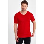 Genius Store Erkek V Yaka Basic Kırmızı Tişört Kırmızı S