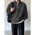 Genius Store Genıus Store erkek Polo Yaka Oversize Sweatshirt Yarım Fermuar Sweatshirt - Füme