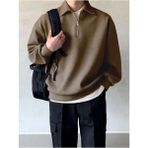Genius Store Genıus Store erkek Polo Yaka Oversize Sweatshirt Yarım Fermuar Sweatshirt - Kahverengi