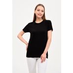 GENIUS STORE Kadın Bisiklet Yaka Basic Siyah Tişört